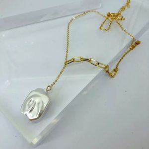 Big Baroque Imitation Pearl Gold Tone Necklace